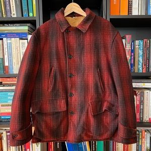 Vintage Red and Black Plaid Pea Coat